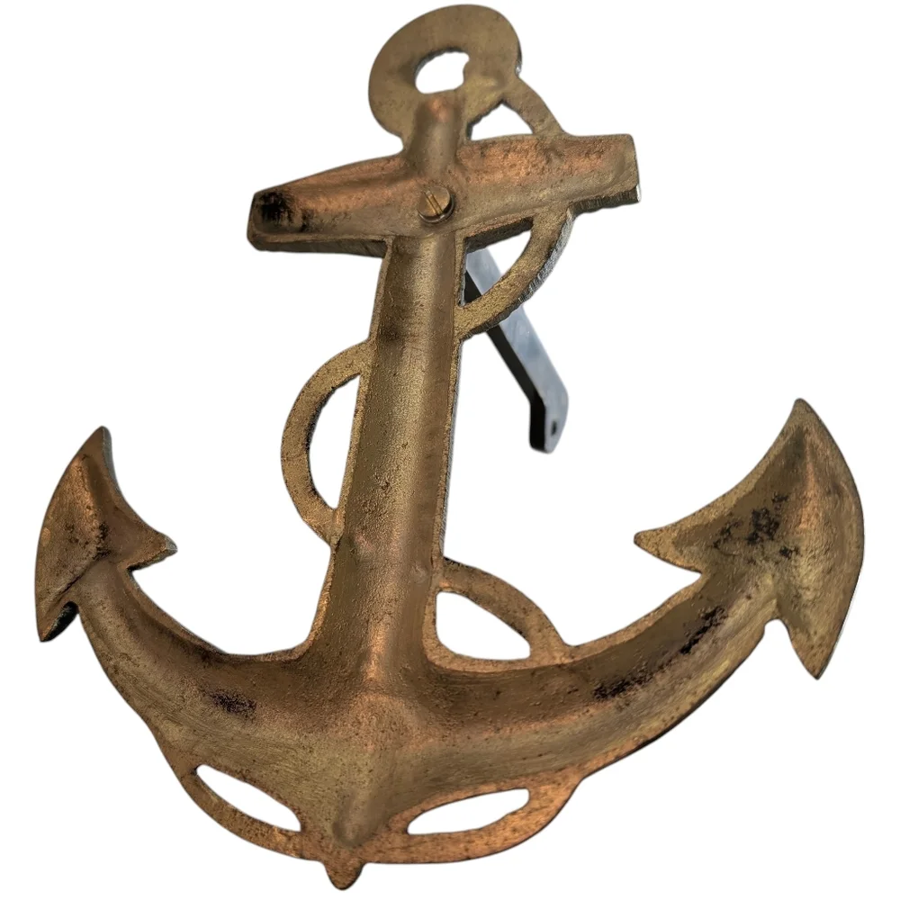 Vintage Large Cast Brass Anchor With Rope, Nautical Wall Mount. 7.5